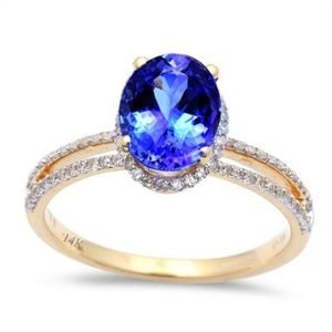 yellow gold tanzanite and diamond engagement ring